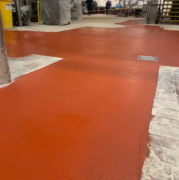 Urethane cement floor where a brick corridor was rebuilt