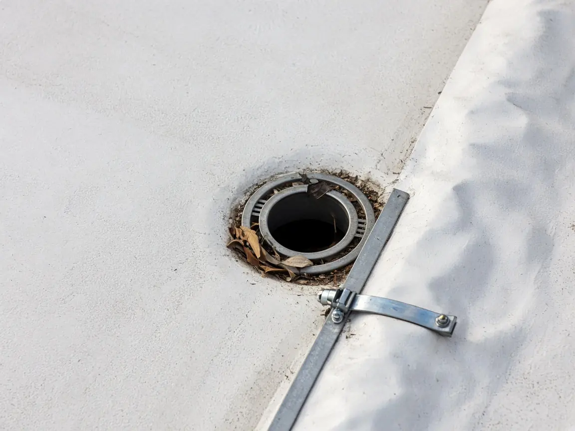 Roof drain checked during a maintenance visit